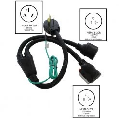 AC WORKS 50A 125-Volt/250-Volt NEMA 10-50 3-Prong Range/Welder/Dryer Plug to 2 NEMA 5-20 Household Connections With 20A Breakers -Extension Cords Sales Store ac works extension cord accessories 1050ycb520 c3 1000