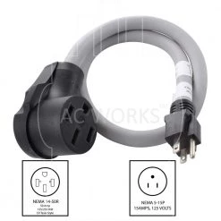 AC WORKS AC Connectors 3 ft. Regular Household 15 Amp 5-15P Plug to 50A EV Adapter for Tesla -Extension Cords Sales Store ac works extension cord accessories ev515ms 036 c3 1000