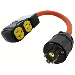 AC WORKS 1.5FT 10/3 STW Flexible Cord With L14-20P 20 Amp 4-Prong Locking Plug to (4) Household Outlets with 20A Breaker