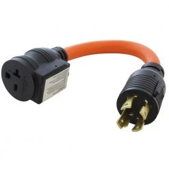 AC WORKS 1.5 ft. 30 Amp 4-Prong L14-30P Locking Plug to 6-15/20 Outlet with 20 Amp Breaker