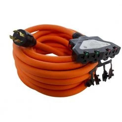 AC WORKS 25 ft. L14-30P 30 Amp 4-Prong Locking Plug to (4) Home Outlets with 24 Amp Breaker