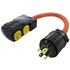 AC WORKS 1.5FT 10/3 STW Flexible Cord With L14-30P 30 Amp 4-Prong Locking Plug to (4) Household Outlets with 20A Breaker