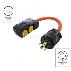 AC WORKS 1.5FT 10/3 STW Flexible Cord With L14-30P 30 Amp 4-Prong Locking Plug to (4) Household Outlets with 20A Breaker -Extension Cords Sales Store ac works extension cord accessories l1430cbf520 c3 1000