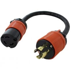 AC WORKS 1.5 ft. L14-30P 4-Prong 30A Locking Plug to L5-30R 30A 125-Volt 3-Prong Connector