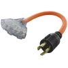 AC WORKS 1.5 ft. 30 Amp 4-Prong NEMA Generator Plug to (3) NEMA 6-15/20 Tri-Outlets with Power Indicator -Extension Cords Sales Store ac works extension cord accessories l1430w620 018 64 1000