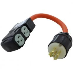 AC WORKS 1.5 FT. L21-20P 20 Amp 5-Prong Locking Plug to (4) household Outlets with 20 Amp Breakers