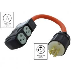 AC WORKS 1.5 FT. L21-20P 20 Amp 5-Prong Locking Plug to (4) household Outlets with 20 Amp Breakers -Extension Cords Sales Store ac works extension cord accessories l2120cbf520 c3 1000