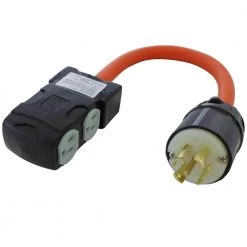 AC WORKS 1.5 FT. L21-30P 30 Amp 5-Prong Locking Plug to (4) household Outlets with 20 Amp Breakers