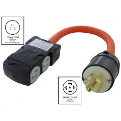 AC WORKS 1.5 FT. L21-30P 30 Amp 5-Prong Locking Plug to (4) household Outlets with 20 Amp Breakers -Extension Cords Sales Store ac works extension cord accessories l2130cbf520 c3 1000