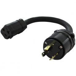 AC WORKS 1ft. SOOW 10/3 3-Prong NEMA L5-30P to 15 Amp/20 Amp Household Connector Adapter Cord