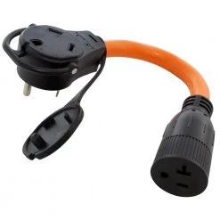 Extension Cords Sales Store 40 AC WORKS 1 ft. 30 Amp RV Piggy-Back Plug with 15/20 Amp Household Connector