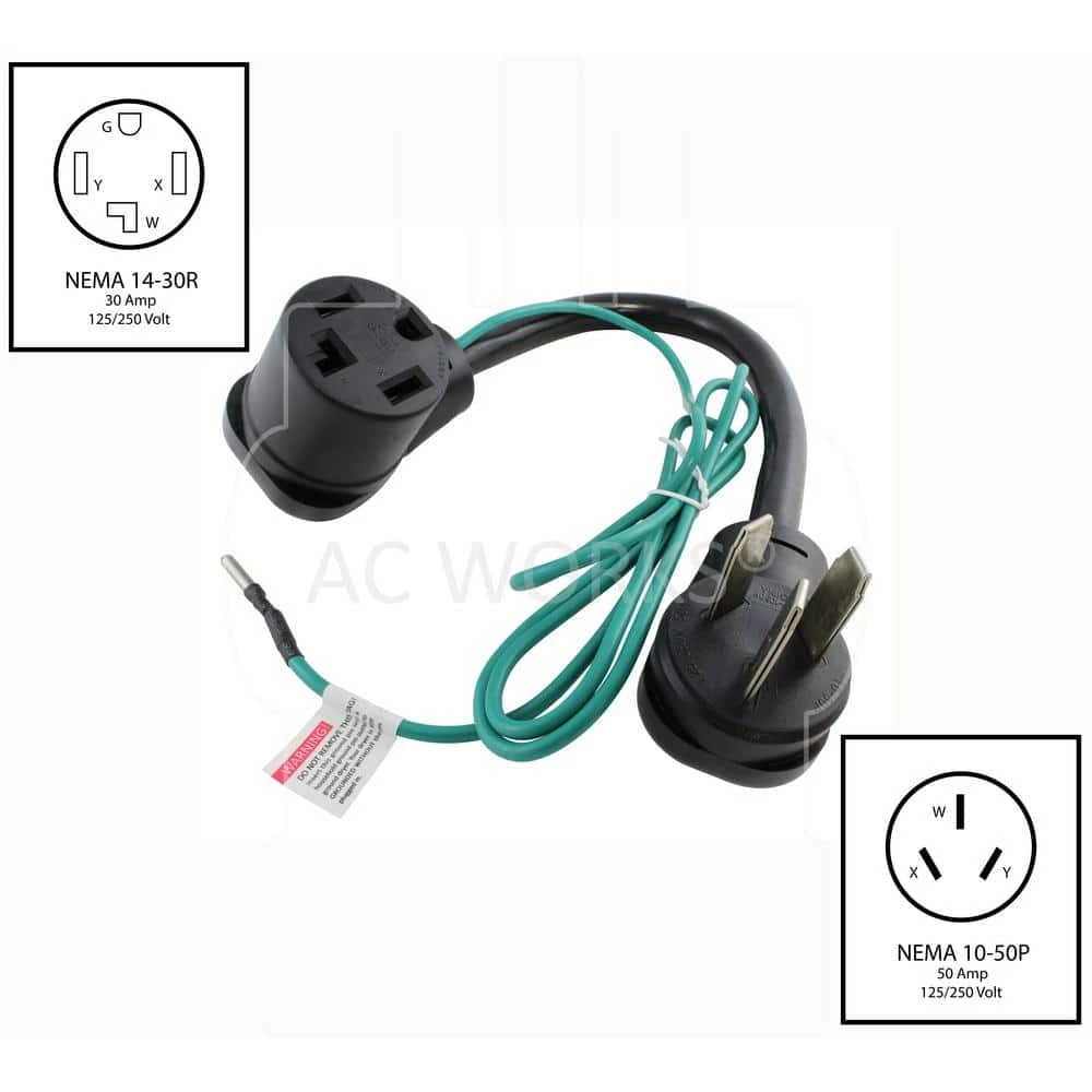AC WORKS 3-Prong 50A Dryer/Range Plug to 4-Prong Dryer Female Connector Adapter 4 AC WORKS 3-Prong 50A Dryer/Range Plug to 4-Prong Dryer Female Connector Adapter - Image 2