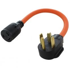 AC WORKS 1.5 ft. 14P to 30P 4-Prong Dryer Plug to L6-30R 3-Prong 30 Amp 250 Locking Female Adapter