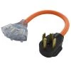 AC WORKS 1.5 ft. 30 Amp 4-Prong Dryer Plug to (3) NEMA 6-15/20 Tri-Outlets with Power Indicators