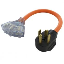 AC WORKS 1.5 ft. 30 Amp 4-Prong Dryer Plug to (3) NEMA 6-15/20 Tri-Outlets with Power Indicators