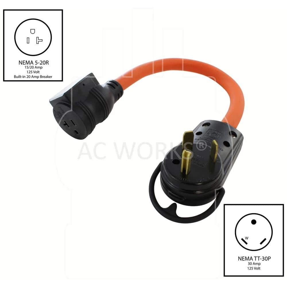 AC WORKS 1.5 ft. 30 Amp RV Travel Trailer TT-30P Plug to 15/20 Amp T-Blade with 20 Amp Breaker 4 AC WORKS 1.5 ft. 30 Amp RV Travel Trailer TT-30P Plug to 15/20 Amp T-Blade with 20 Amp Breaker - Image 2