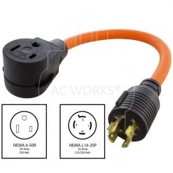 AC WORKS AC Connectors 1.5 ft. L14-20P 20 Amp 4-Prong Generator Locking Plug to 6-50 Welder Adapter -Extension Cords Sales Store ac works extension cord accessories wdl1420650 018 c3 1000
