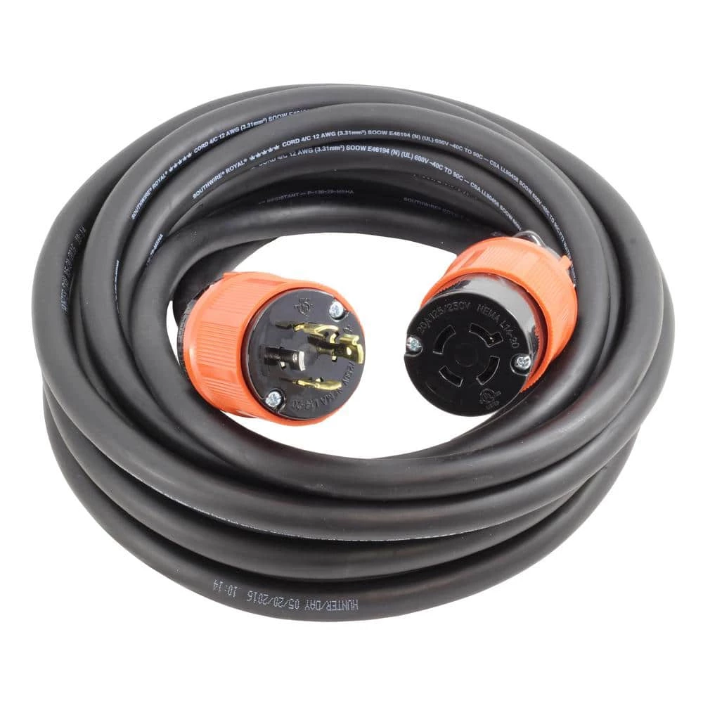 AC WORKS 10 ft. Soow 12/4 Nema L14-20 125-Volt/250-Volt 20 Amp Generator Rubber Extension Cord 3 AC WORKS 10 ft. Soow 12/4 Nema L14-20 125-Volt/250-Volt 20 Amp Generator Rubber Extension Cord
