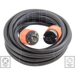 AC WORKS 75 ft. Soow 12/4 Nema L14-20 125-Volt/250-Volt 20 Amp Generator Rubber Extension Cord -Extension Cords Sales Store ac works generator cords l1420pr 075e 4f 1000