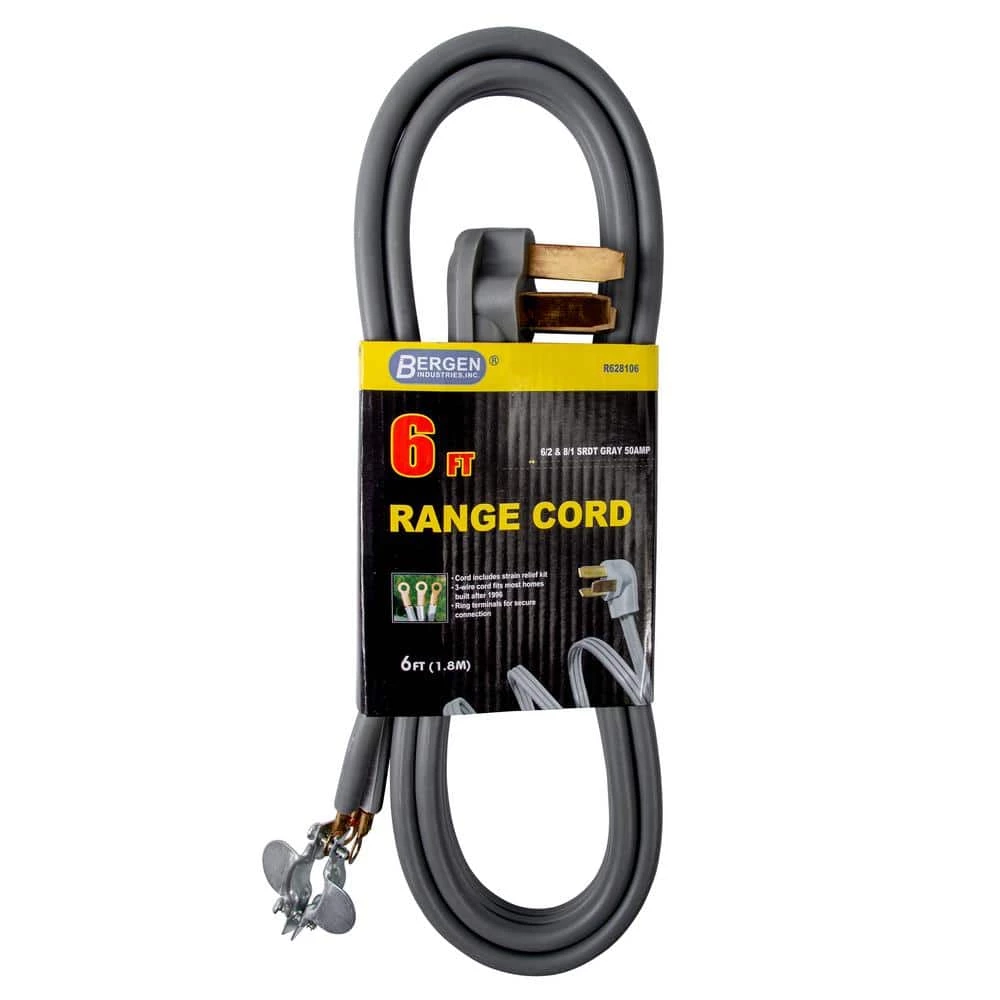 Bergen Industries 6 ft. 3-Wire Oven Range Replacement Cord Gray 3 Bergen Industries 6 ft. 3-Wire Oven Range Replacement Cord Gray