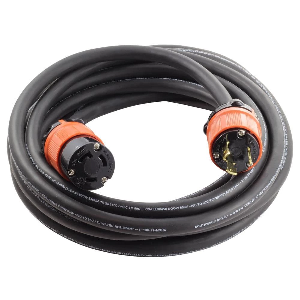 AC WORKS 25 ft. SOOW 10/3 NEMA L6-30 30 Amp 250-Volt Rubber Extension Cord 3 AC WORKS 25 ft. SOOW 10/3 NEMA L6-30 30 Amp 250-Volt Rubber Extension Cord