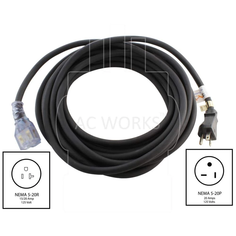 AC WORKS 25 ft. NEMA 5-20 T-Blade Indoor/Outdoor Extension Cord with Indicator Light 4 AC WORKS 25 ft. NEMA 5-20 T-Blade Indoor/Outdoor Extension Cord with Indicator Light - Image 2