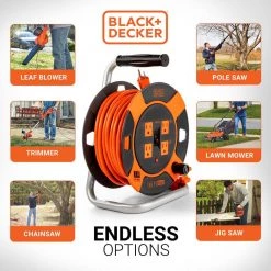 BLACK+DECKER 50 ft. 4 Outlets Retractable Extension Cord with 14 AWG SJTW Cable Outdoor Power Cord Reel -Extension Cords Sales Store black decker extension cord reels bdxpa0062 1f 1000