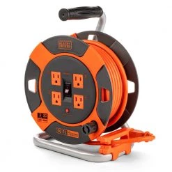 BLACK+DECKER 50 ft. 4 Outlets Retractable Extension Cord with 14 AWG SJTW Cable Outdoor Power Cord Reel