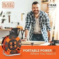 BLACK+DECKER 50 ft. 4 Outlets Retractable Extension Cord with 14 AWG SJTW Cable Outdoor Power Cord Reel -Extension Cords Sales Store black decker extension cord reels bdxpa0062 76 1000