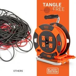 BLACK+DECKER 50 ft. 4 Outlets Retractable Extension Cord with 14 AWG SJTW Cable Outdoor Power Cord Reel -Extension Cords Sales Store black decker extension cord reels bdxpa0062 fa 1000
