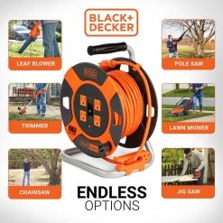BLACK+DECKER 75 ft. 4 Outlets Retractable Extension Cord with 14 AWG SJTW Cable Outdoor Power Cord Reel -Extension Cords Sales Store black decker extension cord reels bdxpa0063 1f 1000