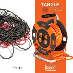 BLACK+DECKER 75 ft. 4 Outlets Retractable Extension Cord with 14 AWG SJTW Cable Outdoor Power Cord Reel -Extension Cords Sales Store black decker extension cord reels bdxpa0063 fa 1000
