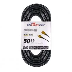 LifeSupplyUSA 50 ft. 14/3 SJTW 13 Amp 125-Volt 1625-Watt Lighted End Indoor/Outdoor Black Heavy-Duty Extension Cord
