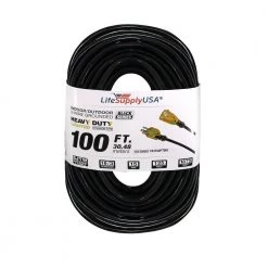 LifeSupplyUSA 100 ft. 16/3 SJTW 13 Amp 125-Volt 1625-Watt Lighted End Indoor/Outdoor Black Heavy-Duty Extension Cord