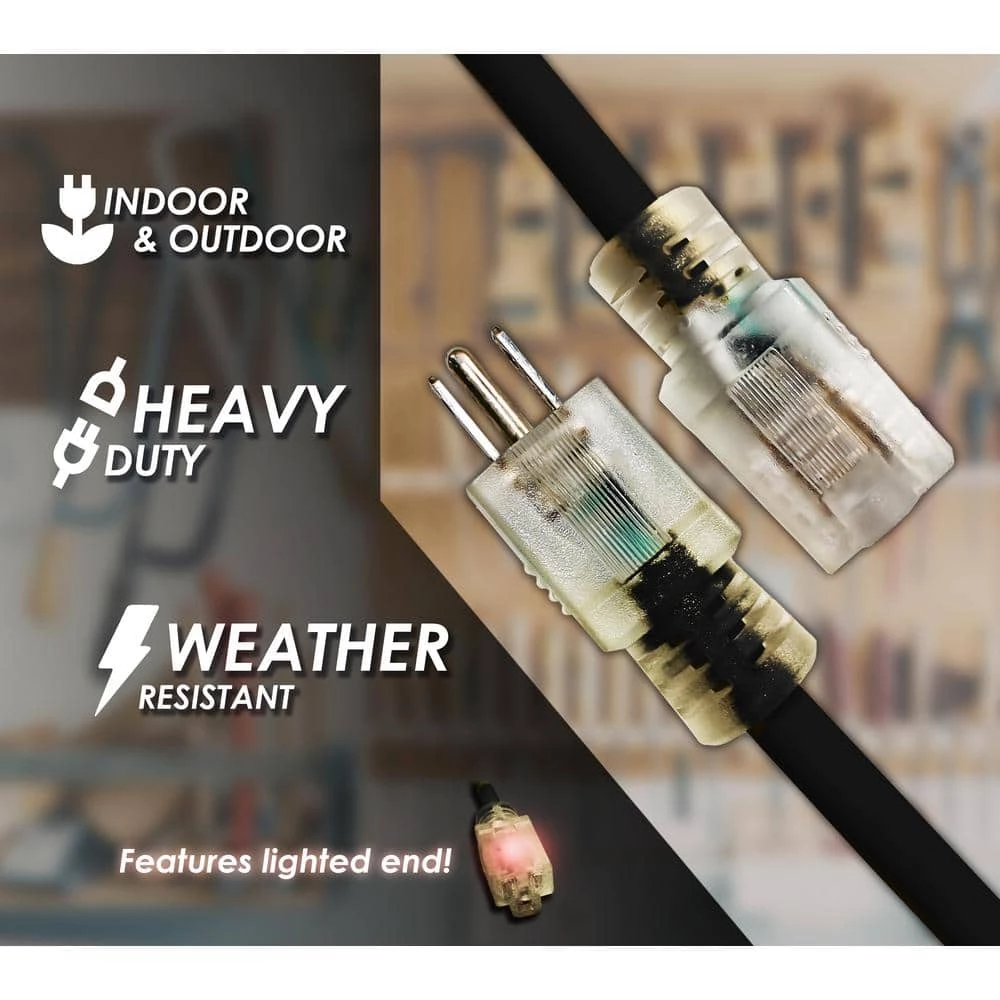 LifeSupplyUSA 200 ft. 16/3 SJTW 6 Amp 125-Volt 750-Watt Lighted End Indoor/Outdoor Black Heavy-Duty Extension Cord 5 LifeSupplyUSA 200 ft. 16/3 SJTW 6 Amp 125-Volt 750-Watt Lighted End Indoor/Outdoor Black Heavy-Duty Extension Cord - Image 3