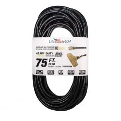 LifeSupplyUSA 75 ft. 12/3 SJTW 3-Outlet 15 Amp 125-Volt 1875-Watt Indoor/Outdoor Black Heavy-Duty Tri-Source Extension Cord (5-Pack)
