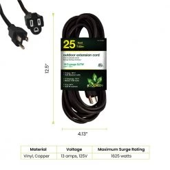 Power By Go Green 25 ft. 16/3 Heavy Duty Extension Cord - Black -Extension Cords Sales Store black power by go green general purpose cords gg 13725bk 1f 1000