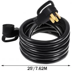 VEVOR 25 ft. 50 Amp RV Extension Cord 4 Wire Gauge RV Wire Diameter Extension Cord RV Cord Power Supply Cable -Extension Cords Sales Store black vevor general purpose cords hjljq25ft50a6hx01v1 76 1000