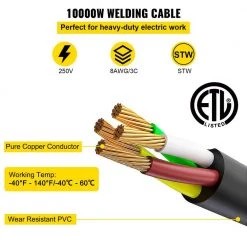VEVOR Welder Extension Cord 40 Amp 50 ft. 250-Volt 8-Gauge 3-Prong Welding Power Cord with NEMA 6-50 Plug -Extension Cords Sales Store black vevor general purpose cords hjljq8 3 50ftycx1v1 4f 1000
