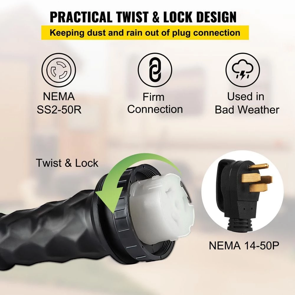 VEVOR RV Shore Power Extension Cord 50 ft. 50 Amp Heavy-Duty Twist Lock Cord 50 Amp RV Replacement Cord UL Approved 7 VEVOR RV Shore Power Extension Cord 50 ft. 50 Amp Heavy-Duty Twist Lock Cord 50 Amp RV Replacement Cord UL Approved - Image 5