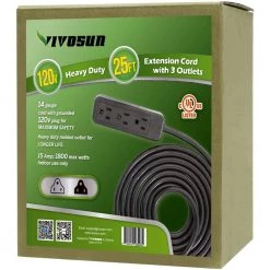 VIVOSUN 25 ft. 3-Outlet 14 Gauge 1 Conductor Extension Cord -Extension Cords Sales Store black vivosun general purpose cords x0010by5y1 1f 1000