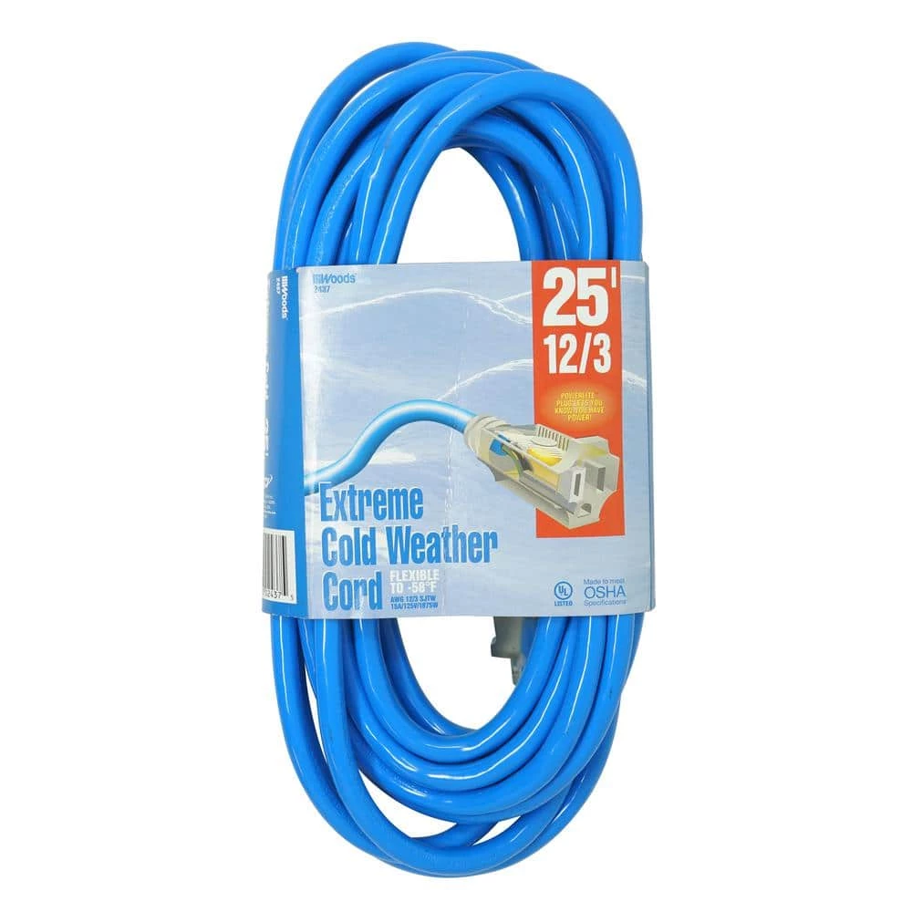 Southwire 25 ft. 12/3 SJTW Extreme Low-Temp Outdoor Heavy-Duty Extension Cord with Power Light Plug 3 Southwire 25 ft. 12/3 SJTW Extreme Low-Temp Outdoor Heavy-Duty Extension Cord with Power Light Plug