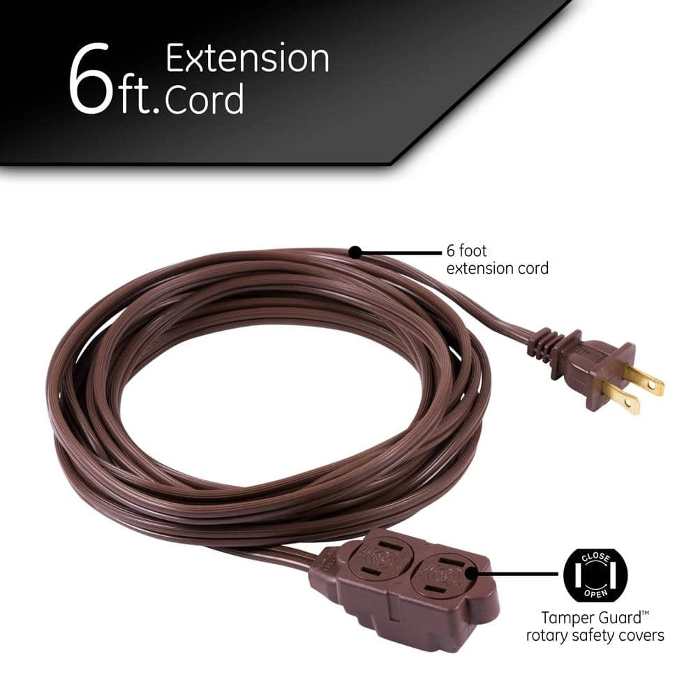 GE 6 ft. 16/3 3-Outlet Polarized Extension Cord, Brown 4 GE 6 ft. 16/3 3-Outlet Polarized Extension Cord, Brown - Image 2