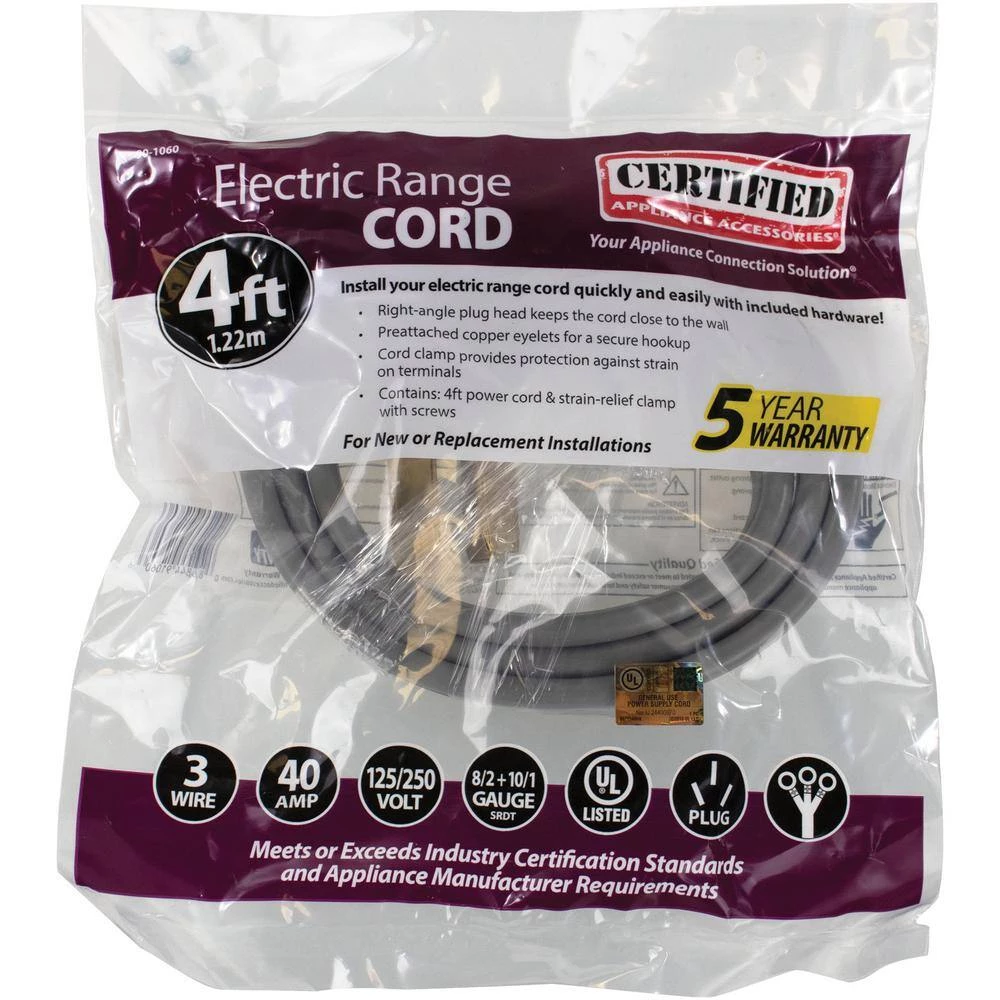 CERTIFIED APPLIANCE ACCESSORIES 4 ft. 10/3 3-Wire Eyelet 40-Amp Range Cord 12 CERTIFIED APPLIANCE ACCESSORIES 4 ft. 10/3 3-Wire Eyelet 40-Amp Range Cord - Image 10