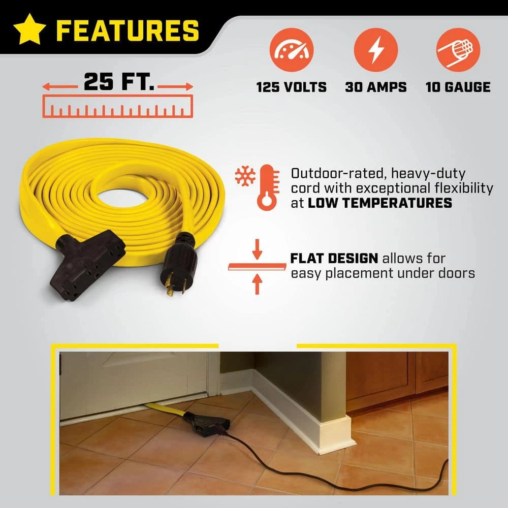 Champion Power Equipment 25 ft. 30 Amp 125-Volt Fan-Style Flat Generator Extension Cord 5 Champion Power Equipment 25 ft. 30 Amp 125-Volt Fan-Style Flat Generator Extension Cord - Image 3