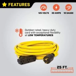 Champion Power Equipment 25-Foot 30-Amp 125-Volt Fan-Style Generator Extension Cord (L5-30P to three 5-15R) -Extension Cords Sales Store champion power equipment generator cords 48034 40 1000