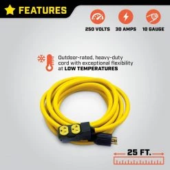 Champion Power Equipment 25 ft. NEMA L14-30P to 4x 5-20R Generator Cord in Yellow -Extension Cords Sales Store champion power equipment generator cords 48043 40 1000