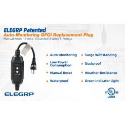ELEGRP 1 ft. 15 Amp Manual Reset 3 Prong in-line Portable GFCI Replacement Right Angle Plug Assembly 20 ELEGRP 1 ft. 15 Amp Manual Reset 3 Prong in-line Portable GFCI Replacement Right Angle Plug Assembly -Extension Cords Sales Store elegrp gfci plugs eg20cm0201 5p fa 1000