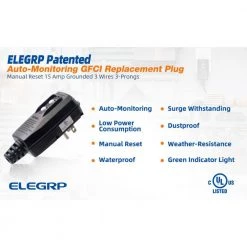 ELEGRP 4.67 in. 15 Amp Manual Reset 3 Prong Portable GFCI Replacement Plug Assembly -Extension Cords Sales Store elegrp gfci plugs eg20pms0201 5p fa 1000