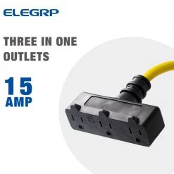 ELEGRP 3 ft. 15 Amp In-Line Self-Test Automatic Reset Portable GFCI Plug with 3-Outlet Cord, Yellow -Extension Cords Sales Store elegrp gfci plugs g20ca 3ft 1f 1000